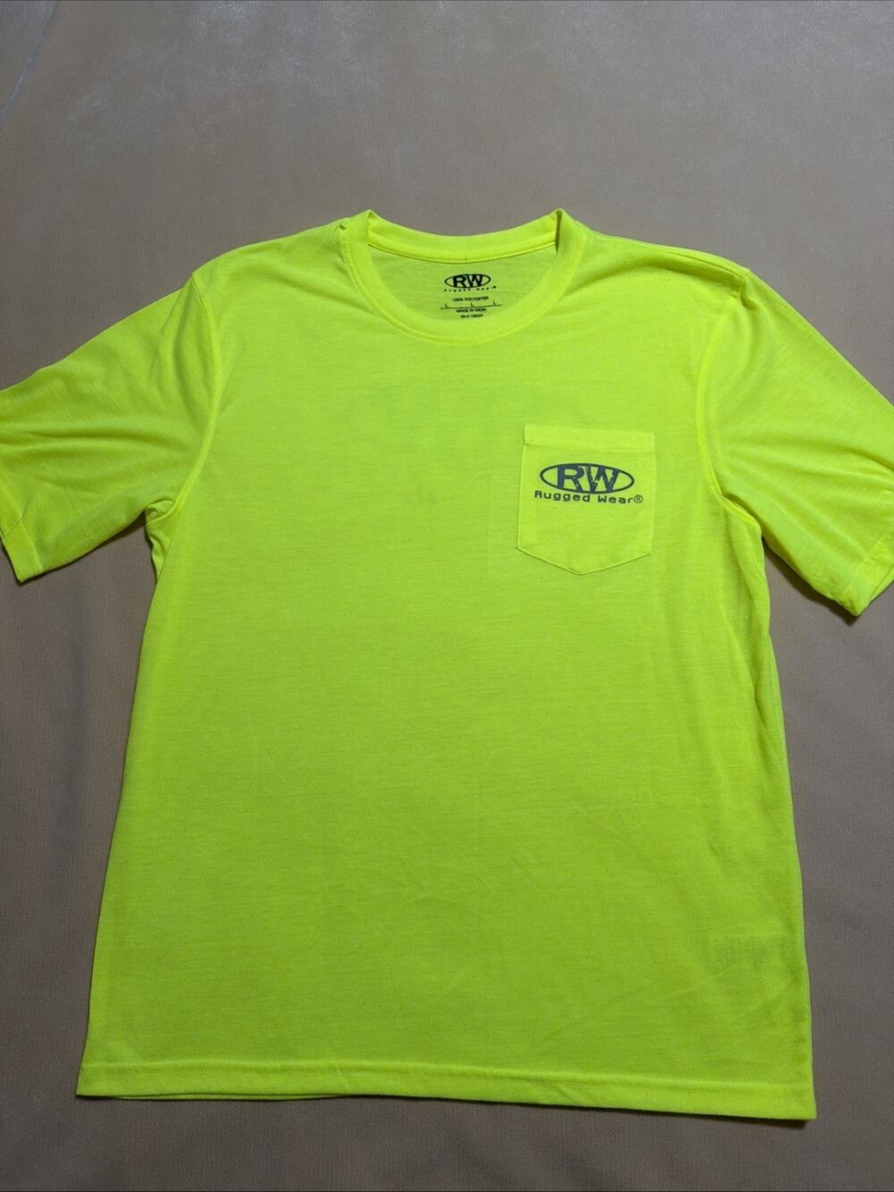 Rugged Wear Men's Large Crew T-shirt High Vis Yellow 135523 L work Shirt